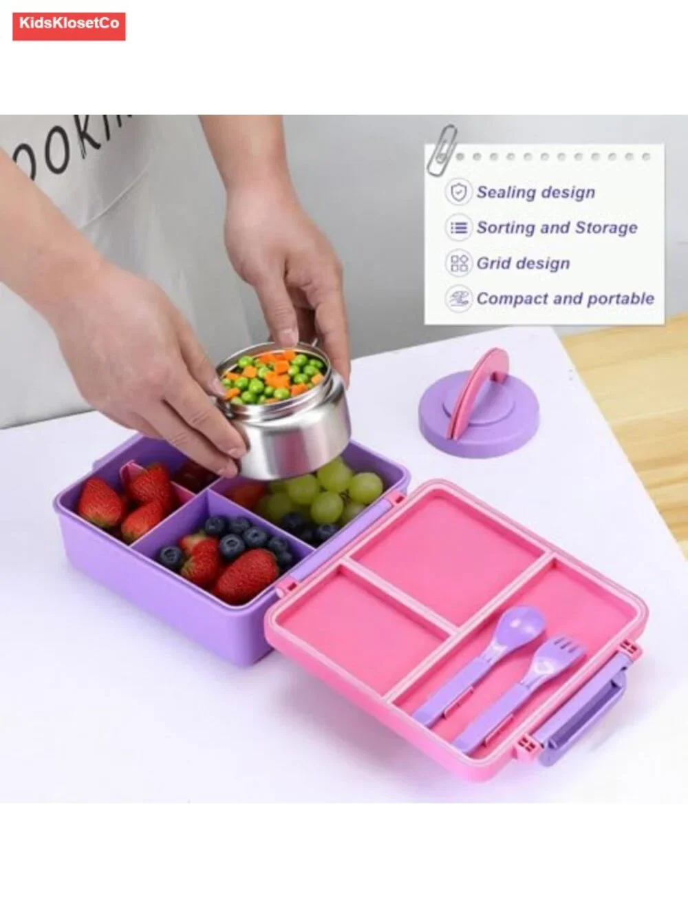 Bento Lunch Box with Insulated Stainless Steel Food Jar, 1650ML Leakproof Meal